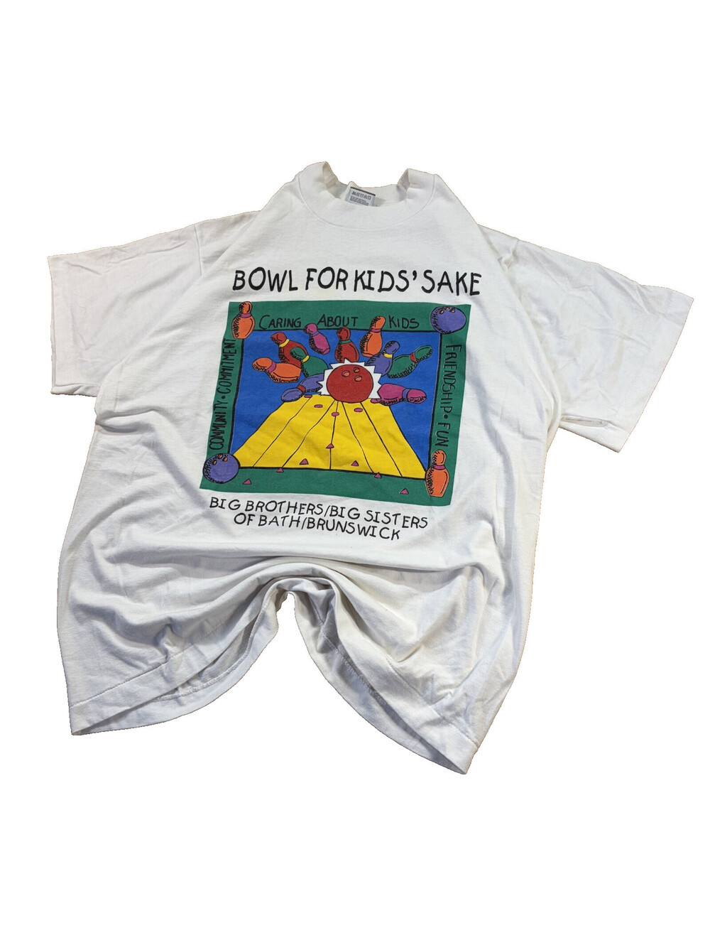 Vintage Bowl For Kids Sake Maine Tee XL White 90s Bowling Graphic Boxy